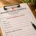 Emergency contact form on a clipboard with a blank “In Case of Emergency, Contact” section.