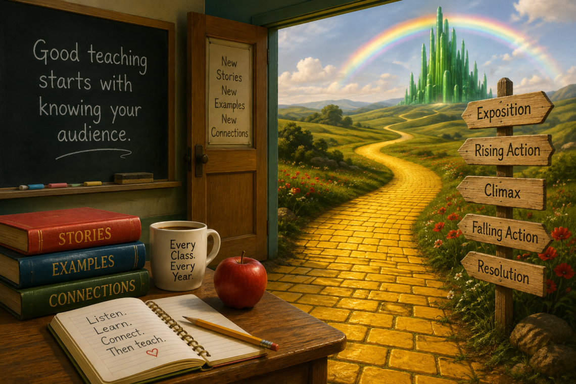 Yellow brick road illustrating a teacher's lesson about updating classroom examples