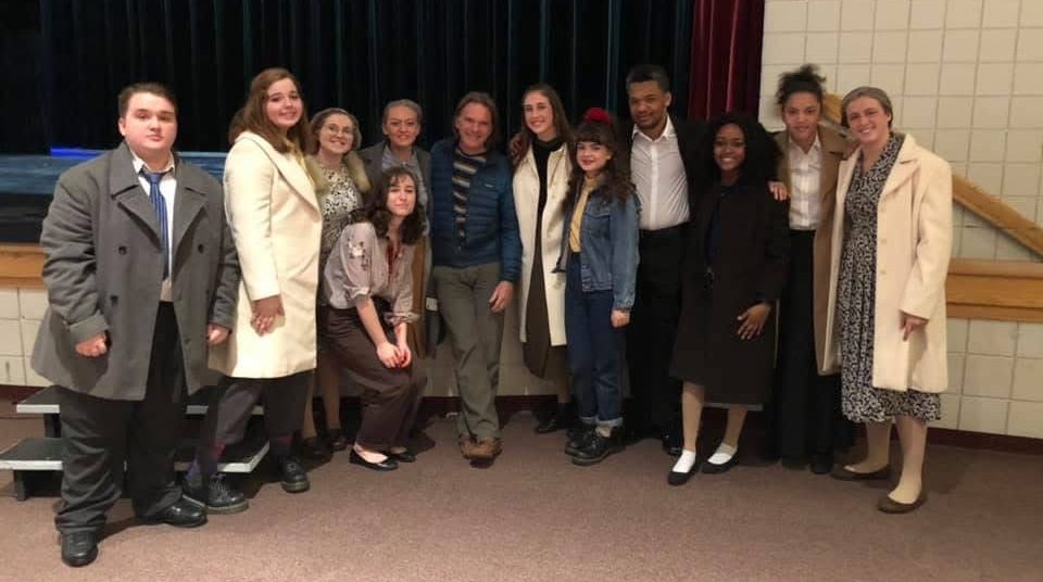 Cast of The Women of Lockerbie with the brother of a Pan Am Flight 103 victim after the 2019 Regional One-Act Play Festival